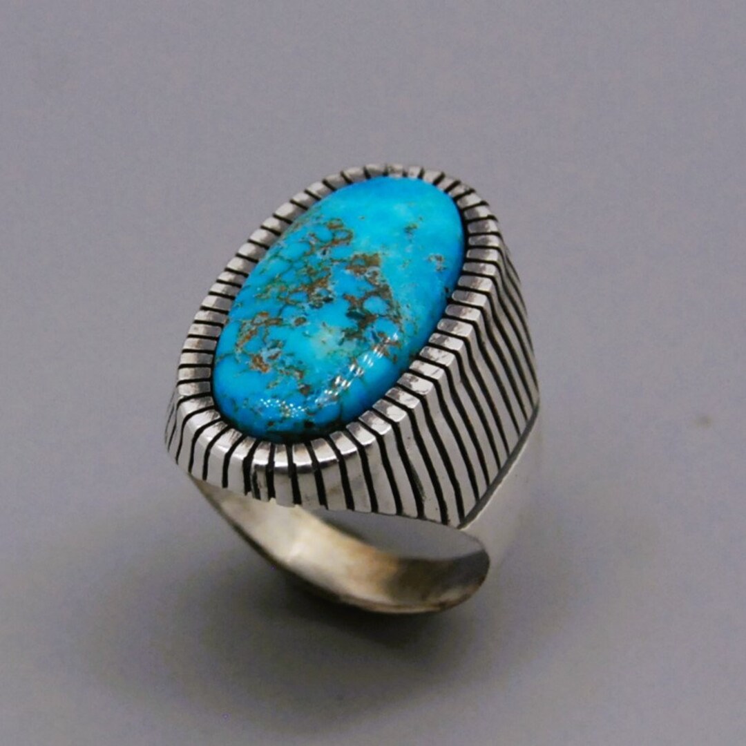 Handcrafted Kingman Turquoise Sterling Silver Statement Ring - Size 12. ...