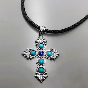 Sterling Silver Statement Cross Eli Gofman Turquoise Lapis Lazuli Cross