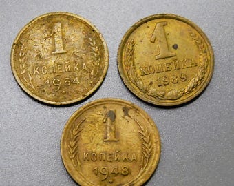 Vintage USSR Kopek Coin Set: 1954, 1989, 1948 Collectibles and rare set 4