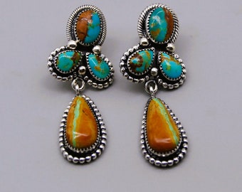 Handcrafted by Eli Gofman sterling silver Kingman and Royston turquoise sunshine Mimosa earrings