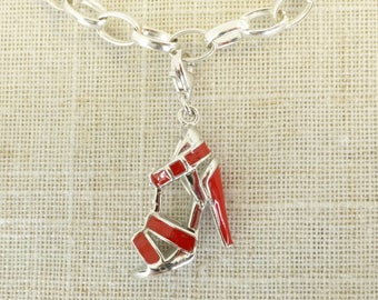 Red Heart with Silver Stud Cross-Lobster clasp-Fits Chain Bracelet--Gift wrapped Red Heart Charm-Hallmarked 925 Sterling Silver