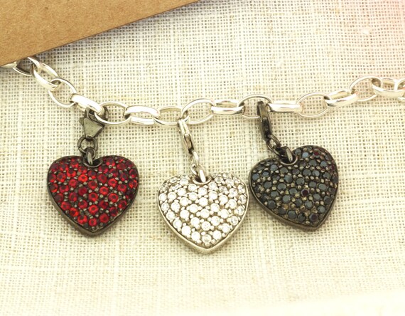 Red Heart with Silver Stud Cross-Lobster clasp-Fits Chain Bracelet--Gift wrapped Red Heart Charm-Hallmarked 925 Sterling Silver