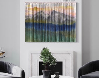 Large Fibre Art Tapestry: Pastel Mountainscape, Boho Wall Hanging