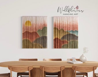 Large Boho Fiber Art Wall Hanging: Dip Dye Coastal Tapestry Set