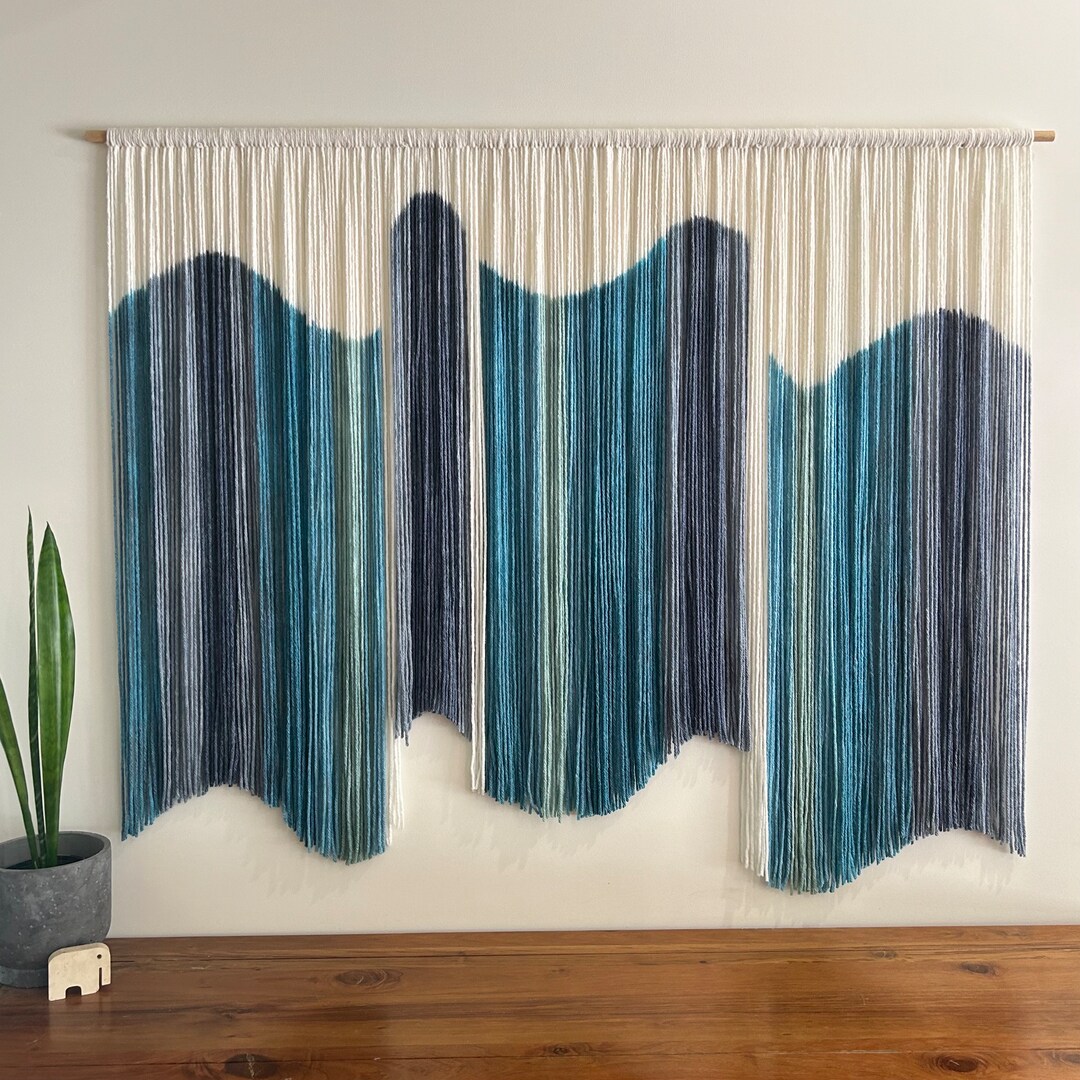 Teal Boho Wall Art, Textile Wall Art, Textile Wall Hanging, Yarn Wall ...