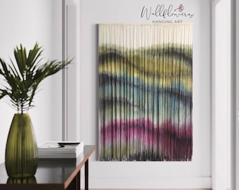 Boho Wall Art, Yarn Wall Hanging Large Colourful Abstract Wall Hanging Dip Dyed Fibre Art. WARP Custom Modern Textile Artwork