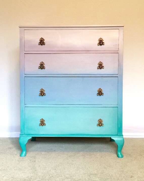Sold Sold Unicorn Ombre Handpainted Chest Of Drawers In Green Etsy