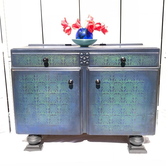 Sold Sold 1930s Handpainted Sideboard Buffet Cabinet In Annie Etsy