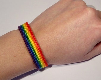 Gay Pride Flag bracelet - love friendship handwoven gift idea support respect awareness macrame gay lesbian LGBT rainbow