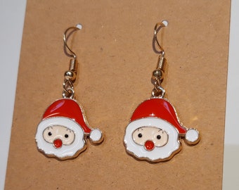 Santa earrings - christmas xmas winter ear hangers charm pendant tibetan gold color antique