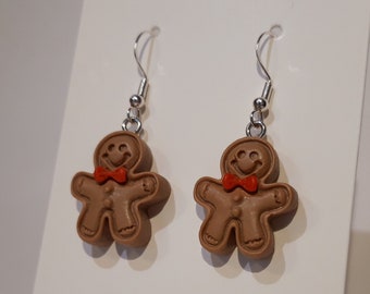 Gingerbreadman earrings - christmas xmas winter ear pendants charm pendant tibetan silver color gingerbread antique