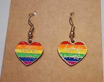 Rainbow heart earrings - LGBTQ love wins gay pride gold earrings charm pendant support respect LGBTI
