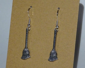 Broom stick earrings - ear pendants charm pendant tibetan silver color broom besen broomstick nimbus firebolt