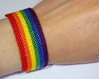 XXL Gay Pride Flag bracelet - love friendship handwoven gift idea support respect awareness macrame gay lesbian LGBT rainbow