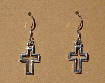 Cross earrings - ear pendants charm pendant tibetan silver color antique christ christian orthodox jesus church