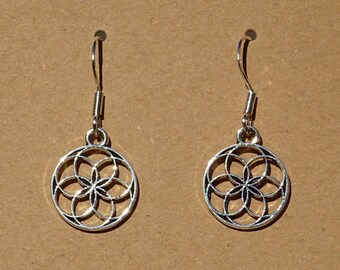 Mandala earrings - ear pendants charm pendant tibetan silver color antique