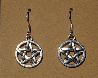 Pentagram earrings - ear pendants charm pendant tibetan silver color antique witch