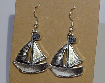 Sailing ship XL earrings - ear pendants charm pendant tibetan silver color antique sailing ship