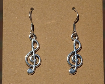 Music earrings - ear hangers charm pendant tibetan silver color antique key treble clef