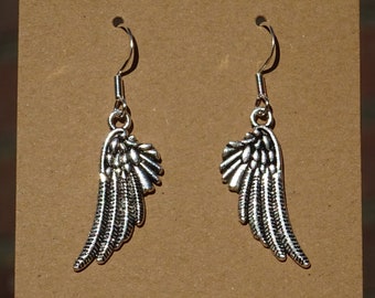 Angel wings earrings - ear pendants charm pendant tibetan silver color antique