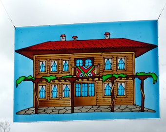 Bulgarian Zheravna house suncatcher window decoration plexiglass perspex stained glass art painted folklore folk жеравна българия