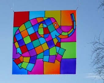 Elmer elephant suncatcher window decoration plexiglass perspex stained glass art painted