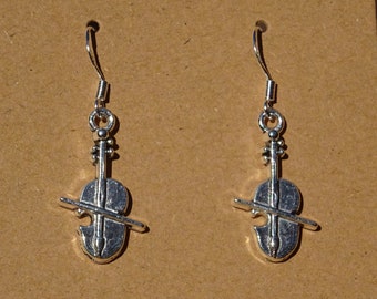 Violin earrings - ear hangers charm pendant tibetan silver color antique music fiddle viool