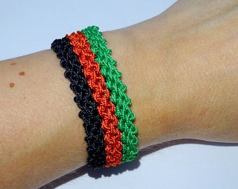 Afghanistan flag bracelet - microcord handwoven country macrame hippie boho bohemian beach