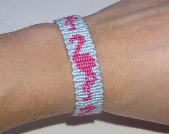 Flamingo friendship bracelet - tropical bird pink macrame wristband hippie boho mochila bresilien bohemian
