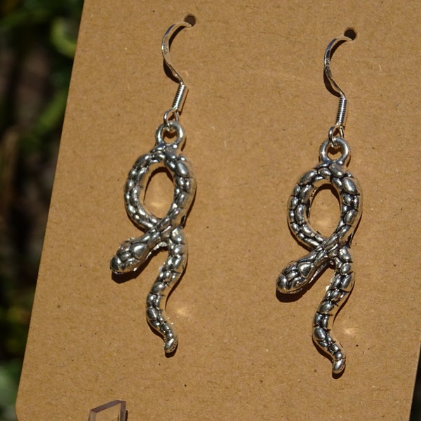 Snake earrings - ear hangers charm pendant tibetan silver color antique animal serpent