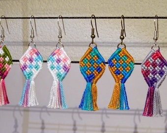 Macrame earrings - handmade hippie bresilien bohemian boho mandala gipsy tribal ethnic micro macrame