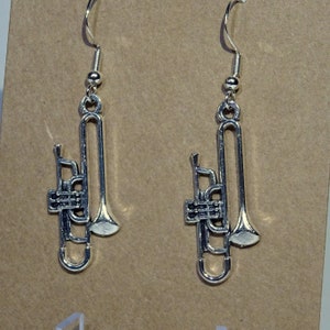 Trombone earrings ear pendants charm pendant tibetan silver color antique music posaune trumpet image 2