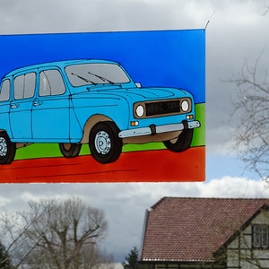 Renault R4 suncatcher turquoise 4L quatrelle window decoration plexiglass perspex stained glass art painted car oldtimer blue image 7