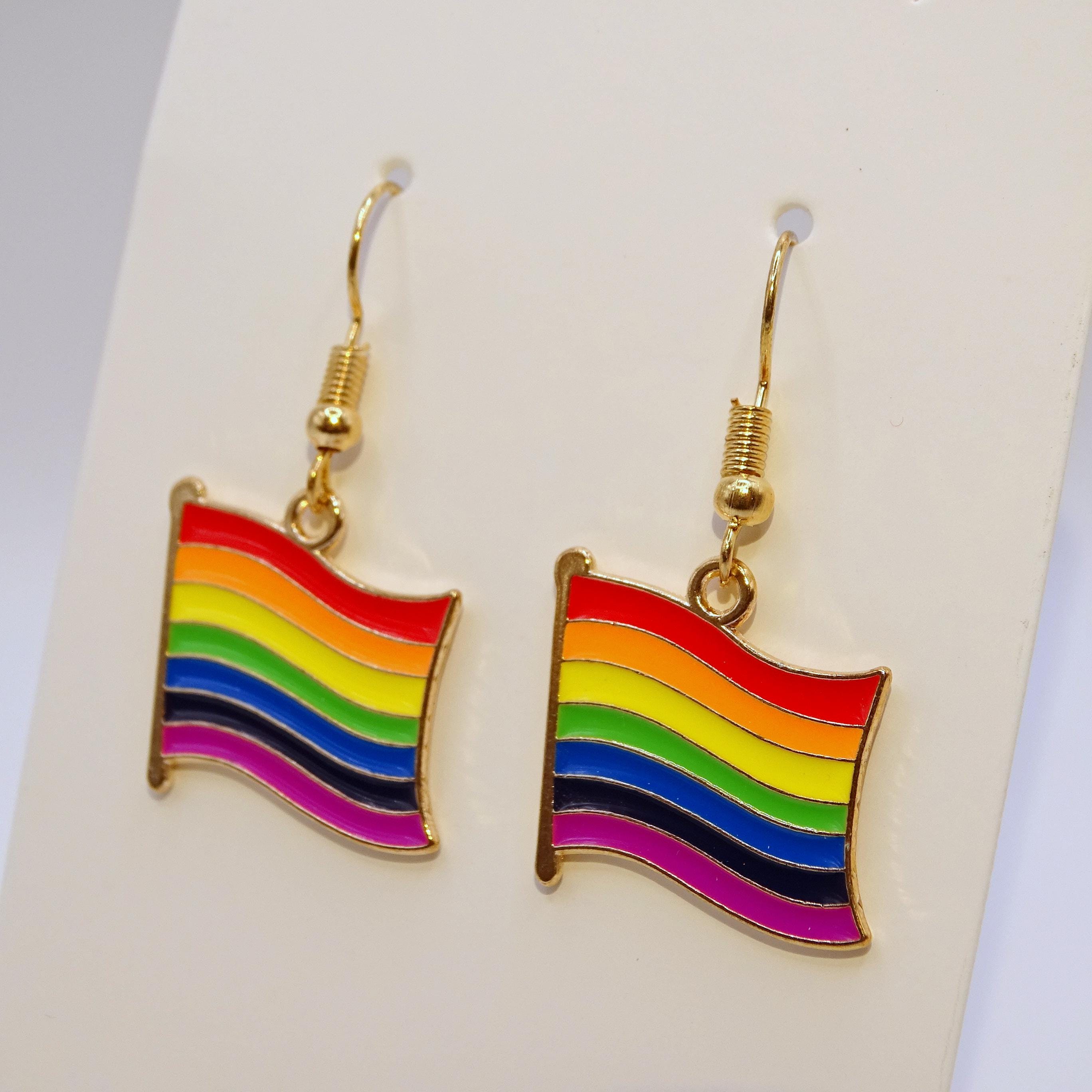 Rainbow flag earrings - LGBTQ gay pride gold earhangers charm pendant support respect LGBTI