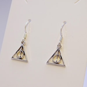 Deathly Hallows earrings - ear pendants charm tibetan silver antique relics hallow resurrection stone elder wand invisibility cloak