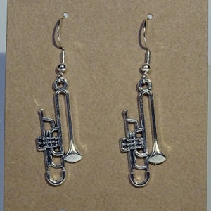 Trombone earrings ear pendants charm pendant tibetan silver color antique music posaune trumpet image 4