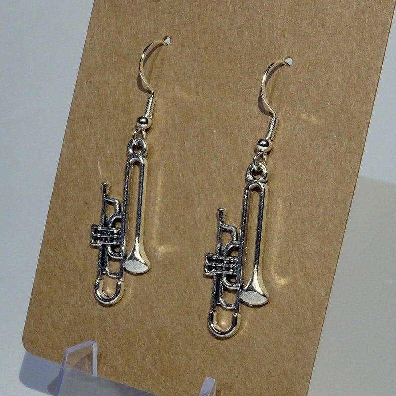 Trombone earrings ear pendants charm pendant tibetan silver color antique music posaune trumpet image 5