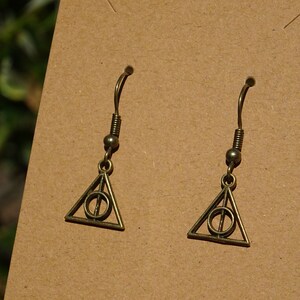 Deathly Hallows earrings ear pendants charm pendant tibetan silver color antique relics hallow resurrection elder wand Bronze