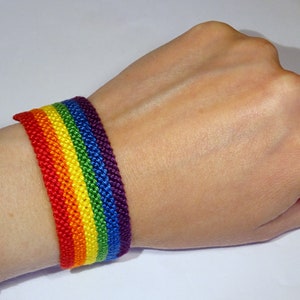 Gay Pride Flag bracelet love friendship handwoven gift idea support respect awareness macrame gay lesbian LGBT rainbow 2.6 cm