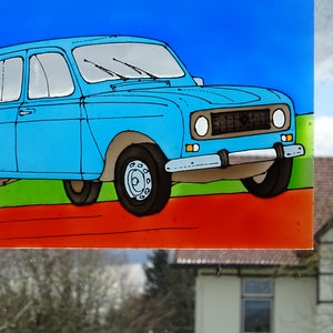 Renault R4 suncatcher turquoise 4L quatrelle window decoration plexiglass perspex stained glass art painted car oldtimer blue image 5