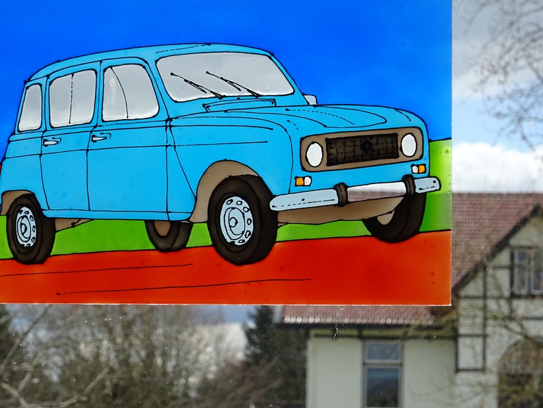 Renault R4 suncatcher turquoise 4L quatrelle window decoration plexiglass perspex stained glass art painted car oldtimer blue image 5