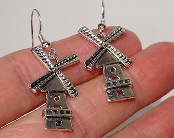 Windmill earrings - ear pendants charm pendant tibetan silver color antique mill mühle mill moulin