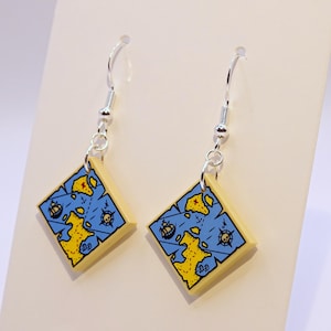 Boucles d'oreilles carte au trésor en briques - boucles d'oreilles pirates en tuiles décorées briques construisent des bijoux carte au trésor