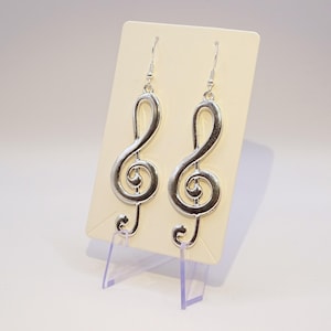 XXL Music earrings - ear hangers charm pendant tibetan silver color vioolsleutel key treble clef violin key