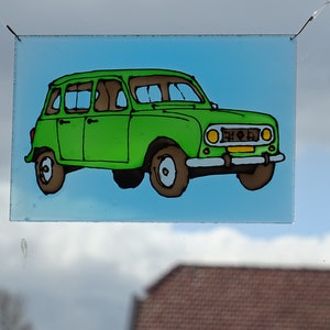 Renault R4 suncatcher green 4L quatrelle window decoration plexiglass perspex stained glass art painted car oldtimer lime zdjęcie 5