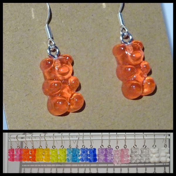 Boucles d’oreilles ours gummi - 10 couleurs arc-en-ciel bonbons haribo earhangers charme goldbears 925 sterling argent crochet ours gommeux goldbären ours en or