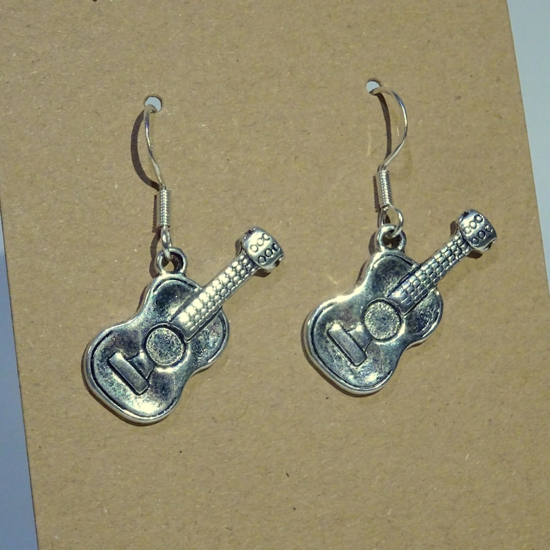 Guitar earrings ear pendants charm pendant tibetan silver color antique music guitar gitarre image 2