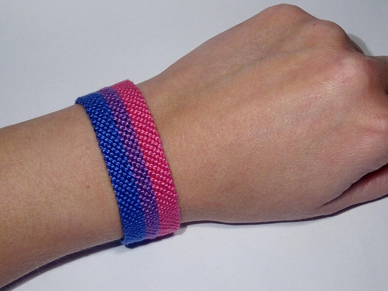 XL Bisexual Pride Flag bracelet love friendship handwoven gift idea support respect awareness macrame bisexuality LGBTQ image 1