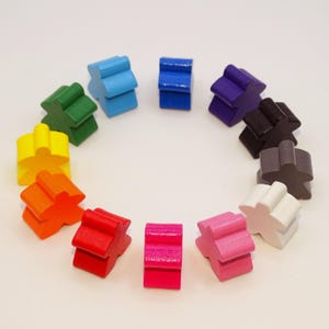12 pcs Carcassonne Meeples rainbow colors board game wood meeple games