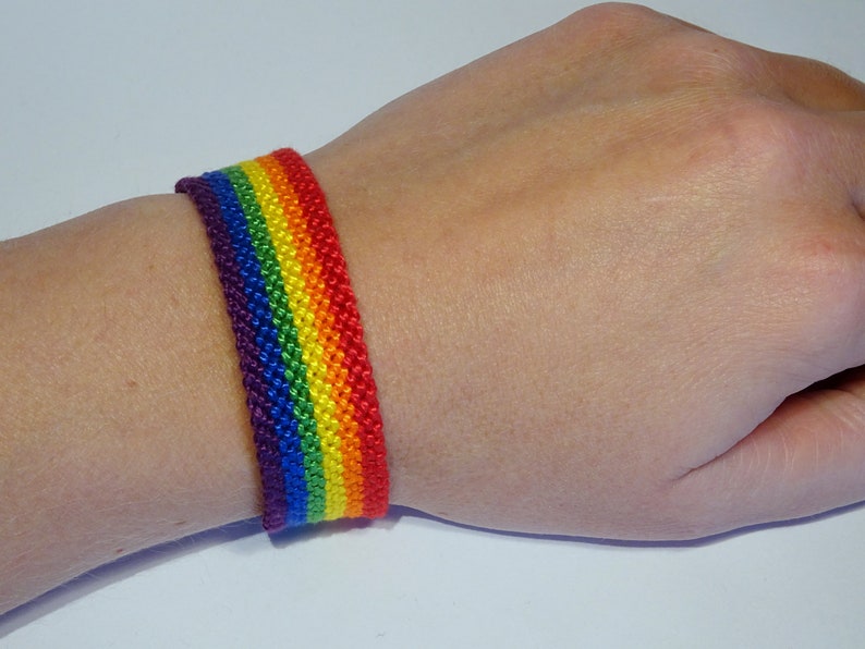 Gay Pride Flag bracelet love friendship handwoven gift idea support respect awareness macrame gay lesbian LGBT rainbow 2.0 cm